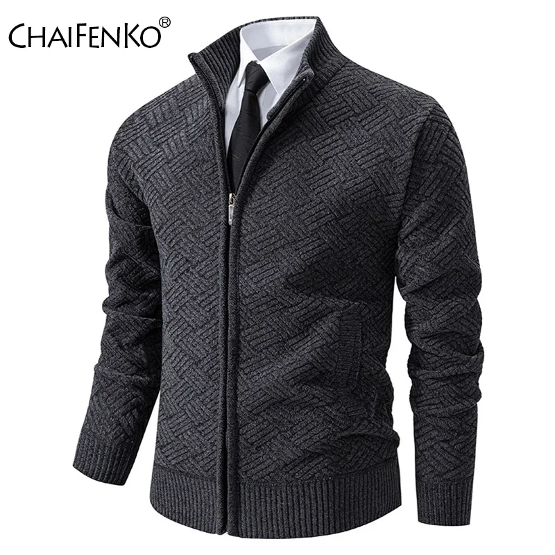 Outdoors Men Casual Stand Collar Tops Autumn Winter Fleece Keep Warm Thickening Coat New Solid Versatile Stand Collar Sweater