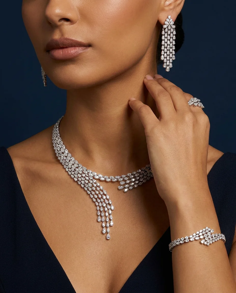 Bride Talk Luxury 4PCS Full CZ Zirconia Teardrop Tassel Multi-layer Bridal Jewelry Set Dubai African Wedding Party Accessories