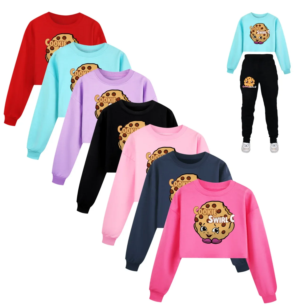 

Children Clothing Cropped Hoodies Sweatshirts Cookie Swirl C Girls Hoodie Set Spring Hoody Kids Long sleeve Casual Tops 1163