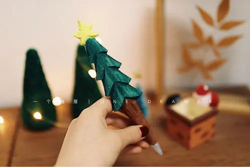

Christmas Wood Carving Pen Collection，Solid Wood，Handmade，Winter-Themed，Stationery，Featuring Santa, Snowman & Reindeer