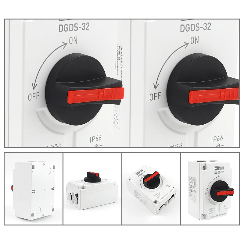 DIY GO PV Solar-Isolationsschalter 4P DC 1200V 32A IP66 Wasserdichter Außenschalter für Photovoltaiksysteme mit Drehgriff – Detail 5