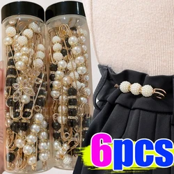 6pcs Pearl Brooches Waist Buckle Cardigan Jeans Button Brooch Pins Women Sweater Coat Anti Fall Pearls Clothes Pin Decoration