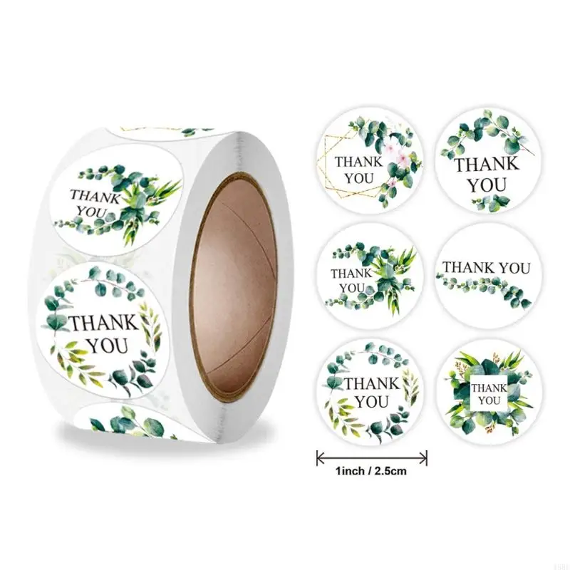 45BE 500Pcs Cartoon Plants Floral Adhesive Round Sealing Sticker for Small Business