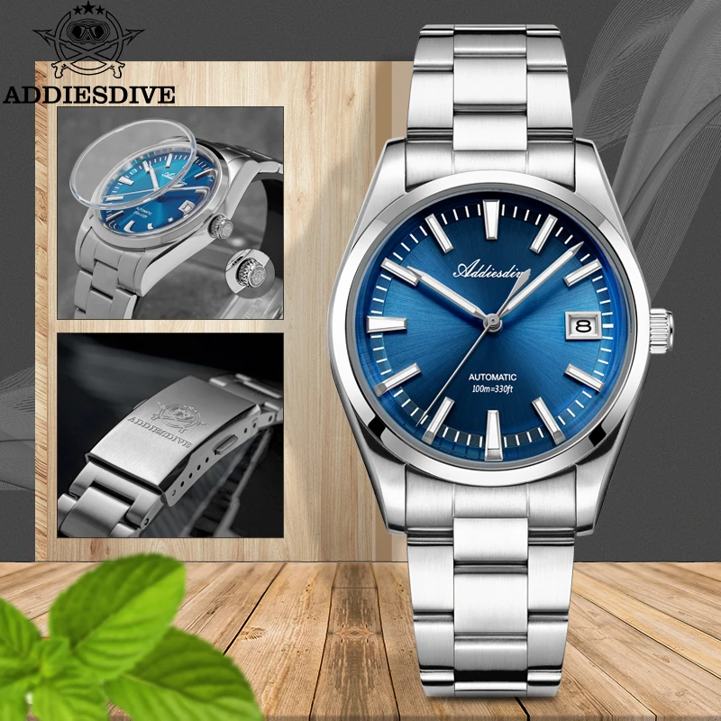 

ADDIESDIVE Automatic Sports Watch 39mm Bubble Glass Stainless Steel Men's Watches 100m Waterproof Super Luminous Fashion Watch