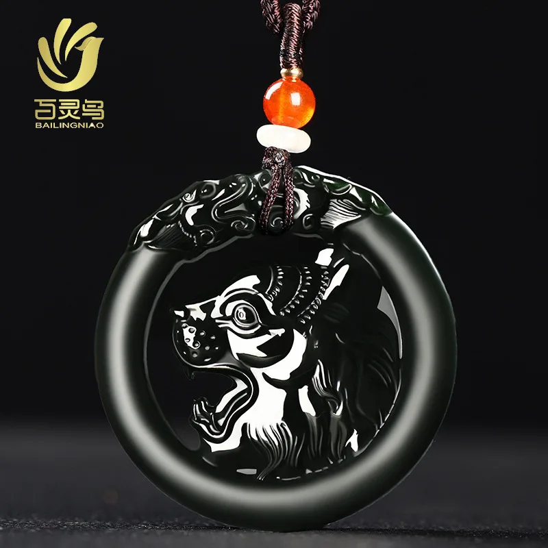 

Natural Hetian Qing Pagoda Green Fine Material Wolf Tooth Pendant Auspicious Jade Tiger Roar Hanging Ornament