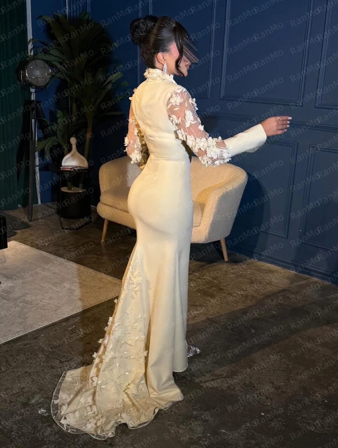 Ranmo Mooie Witte Zeemeermin Trompet Kapmouwtjes Trouwjurk Applique Vierkante Kraag Aangepaste Sweep Trein 2026 Nieuwe Avondjurk