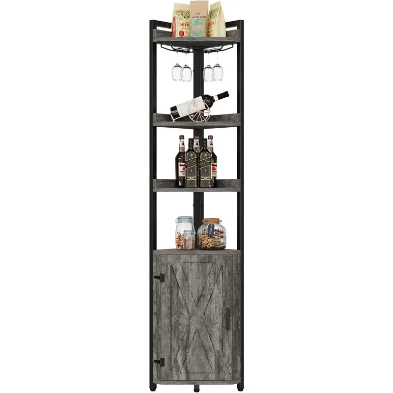 

Corner Shelf with Storage & Glass Holder, 70.8" Tall Industrial Corner Wine Bar, 5 Tier Corner Bookshelf Bookcase Display