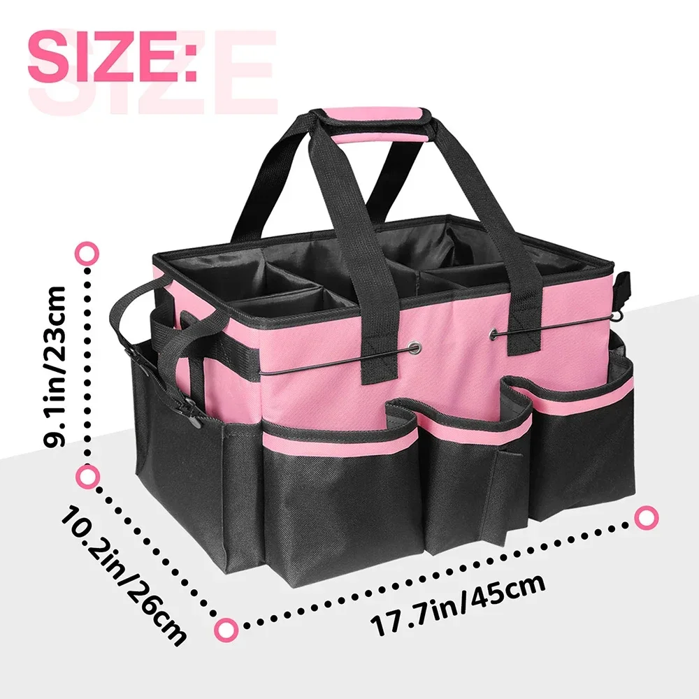 Imagem -05 - Bolsa de Ferramentas Rosa com Bolsos Bolsa de Ferramentas de Limpeza Armazenamento à Prova Dágua Resistente ao Desgaste Grande Capacidade Organizador de Ferramentas de Pano Oxford