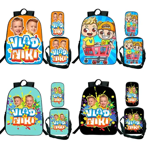 Vlad And Niki Print Backpack for Boys Girls School Bags Cute Brothers BookBag Kids School Bag Pack Teenager Travel Bag 3pcs Set