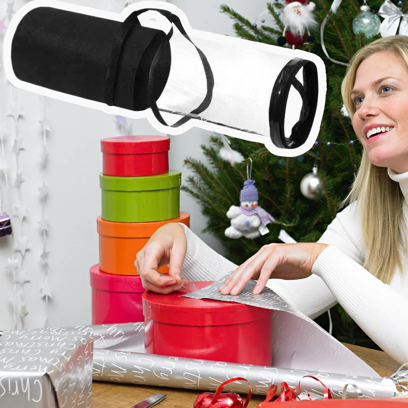 

Держатель для упаковочной бумаги Держатель для рулона бумаги Органайзер для рождественского декора с застежкой-молнией Прозрачная праздничная декоративная коробка для ремешка