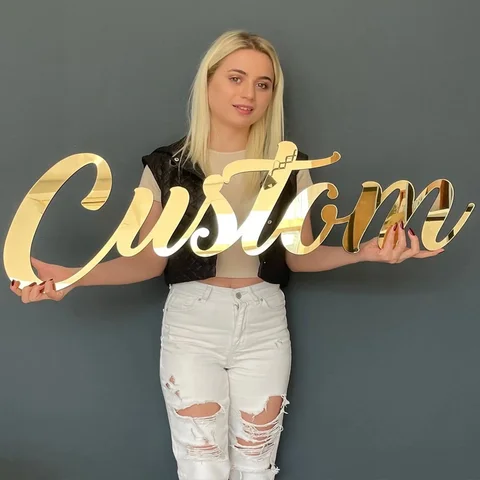 Персонализированная табличка с именем ребенка, декоративная акриловая зеркальная настенная табличка из золота и дерева, декор детской комнаты для вечеринки в честь рождения ребенка, свадебного торжества, подарка свадебные знаки купить - №10