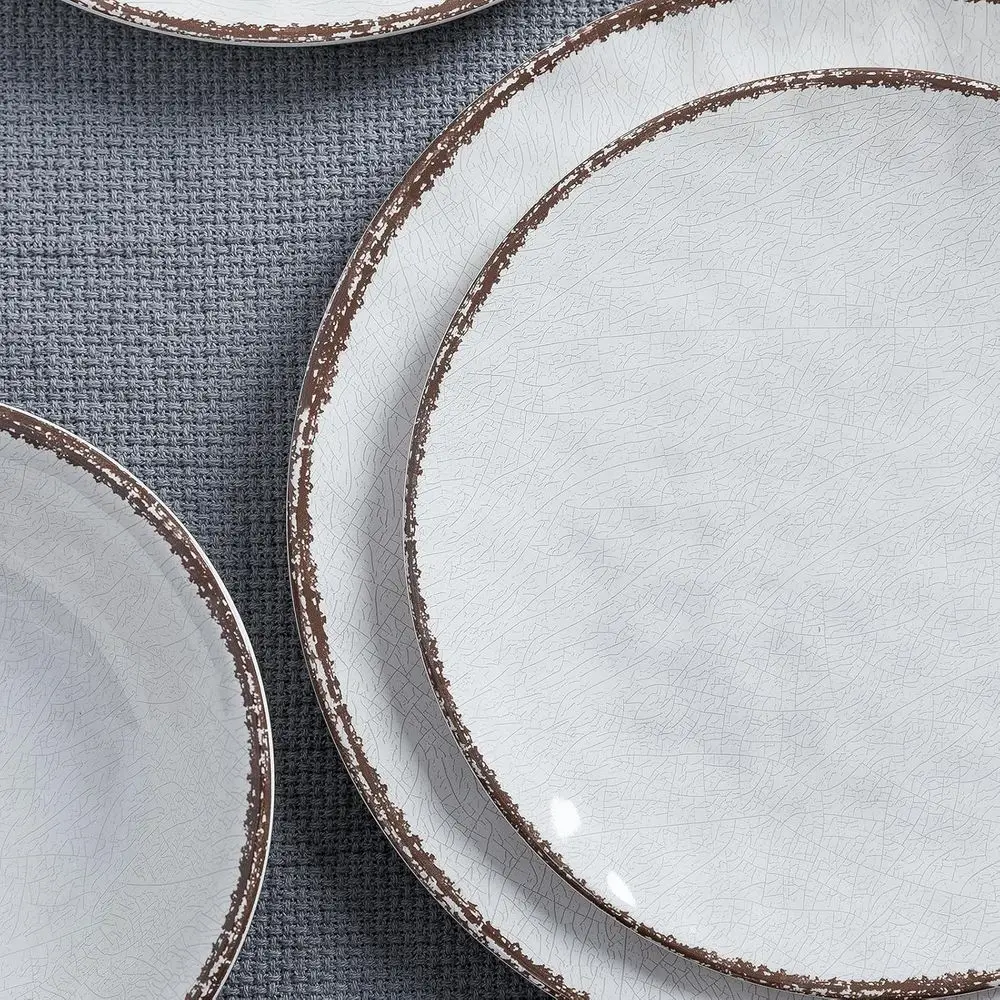 Rustic White Melamine Dinnerware Set for 4, Suitable for RV and Camping, Dishwasher Safe