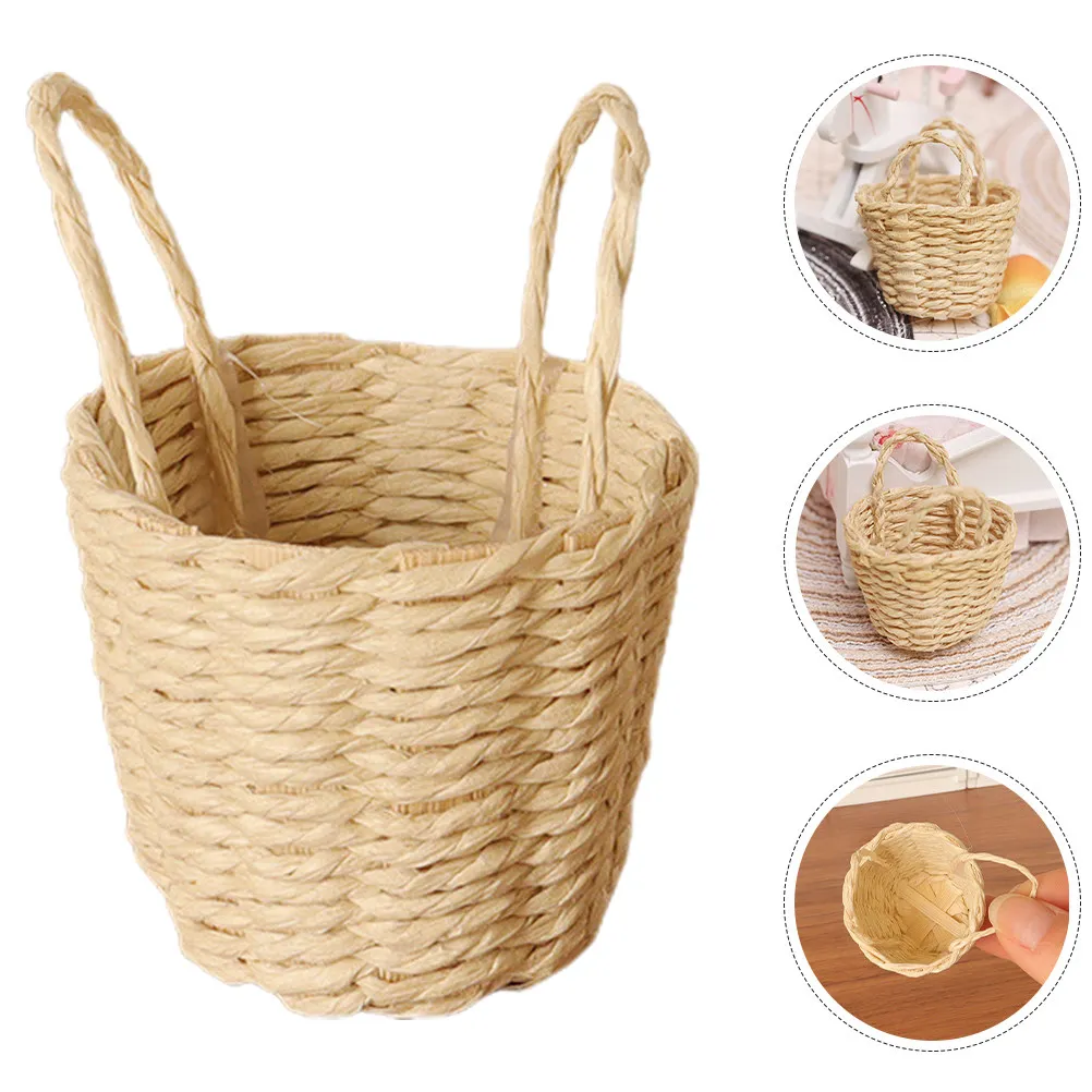 

Simulation Mini Woven Straw Basket Dollhouse Decor Accessory Functional Storage for Miniature Furniture Compact Design Home