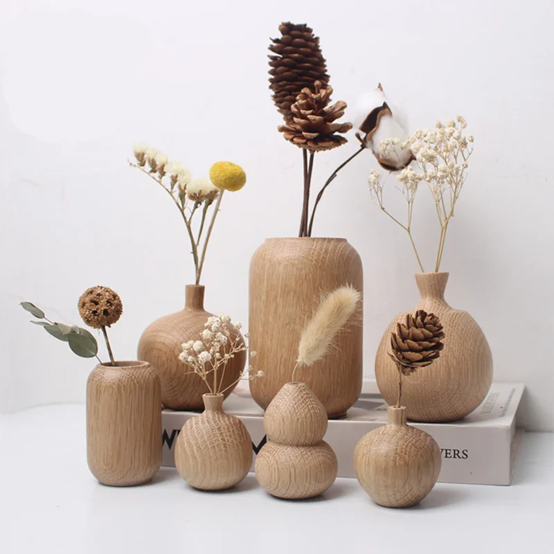 Wood Decorative Plant Pots Tall Small Vase Wooden Vase Leakproof  Flowerpot Indoor Decorations Plants Holder Or Home Flowers