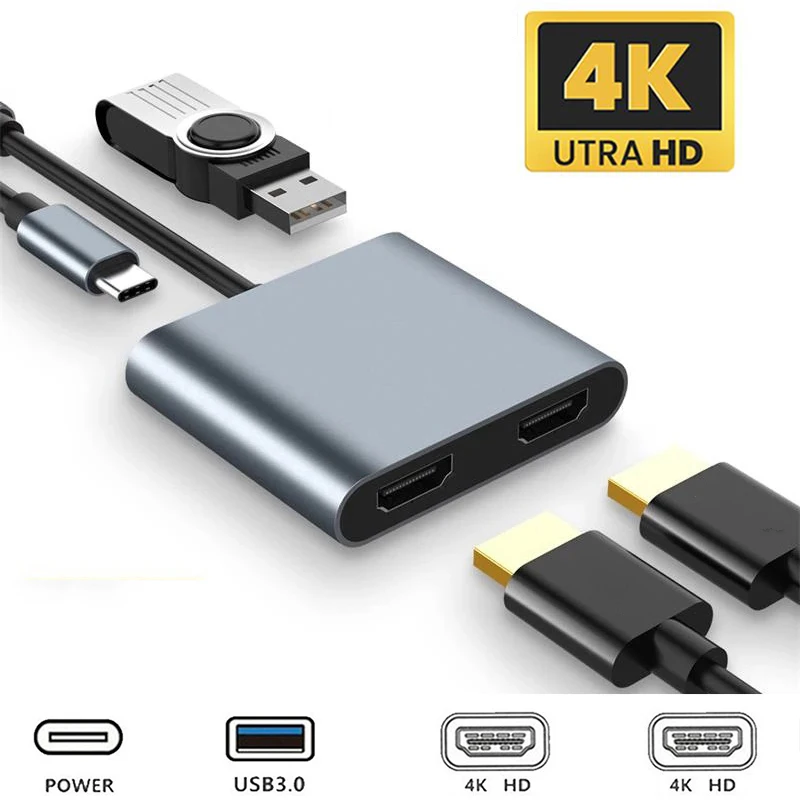 

Док-станция 4-в-1 с USB Type-C на Dual 4K HD, USB 3,0 PD