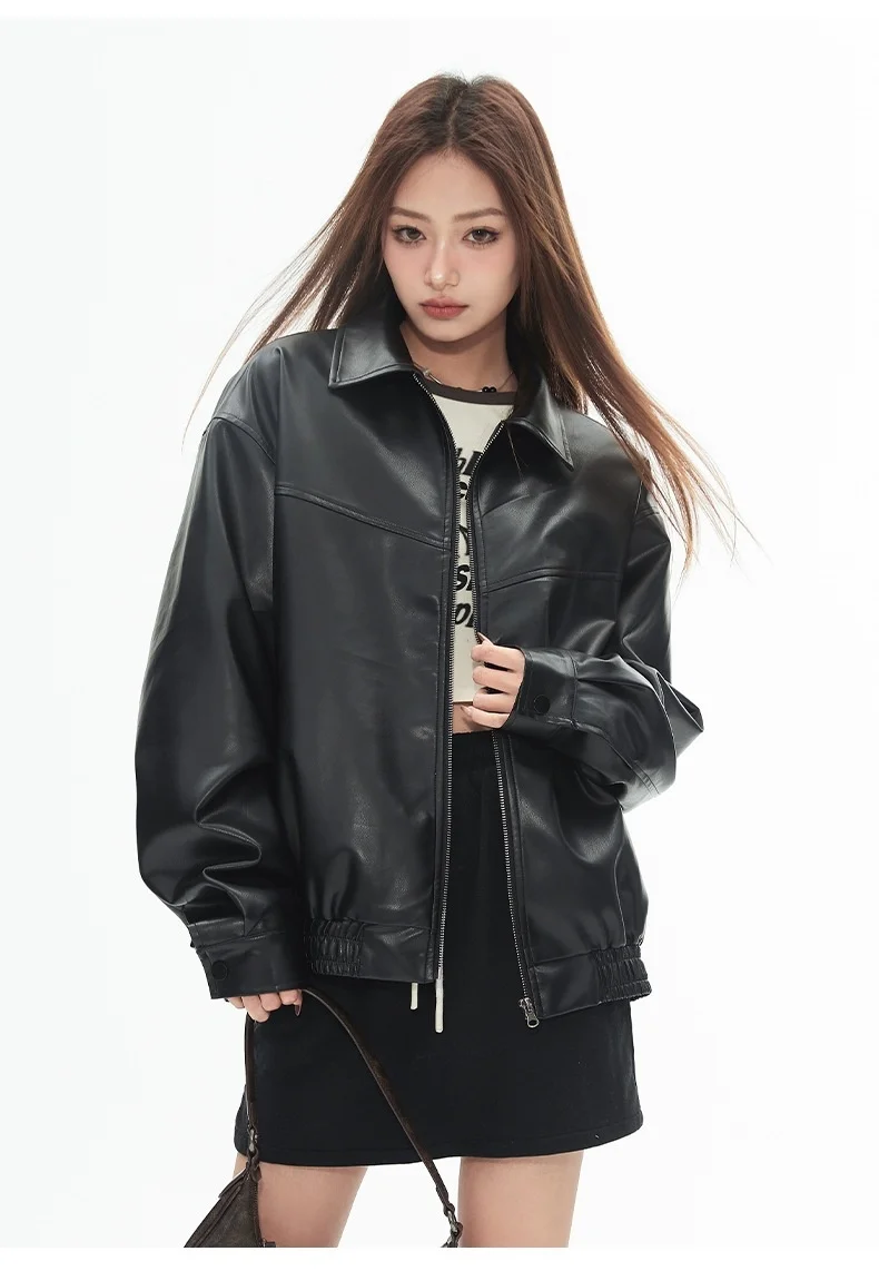Men's Retro Leather Jacket Durable, Versatile Minimalist, Vintage-Style, Couple's Oversized PU Leather Jacket Cool Girl Women