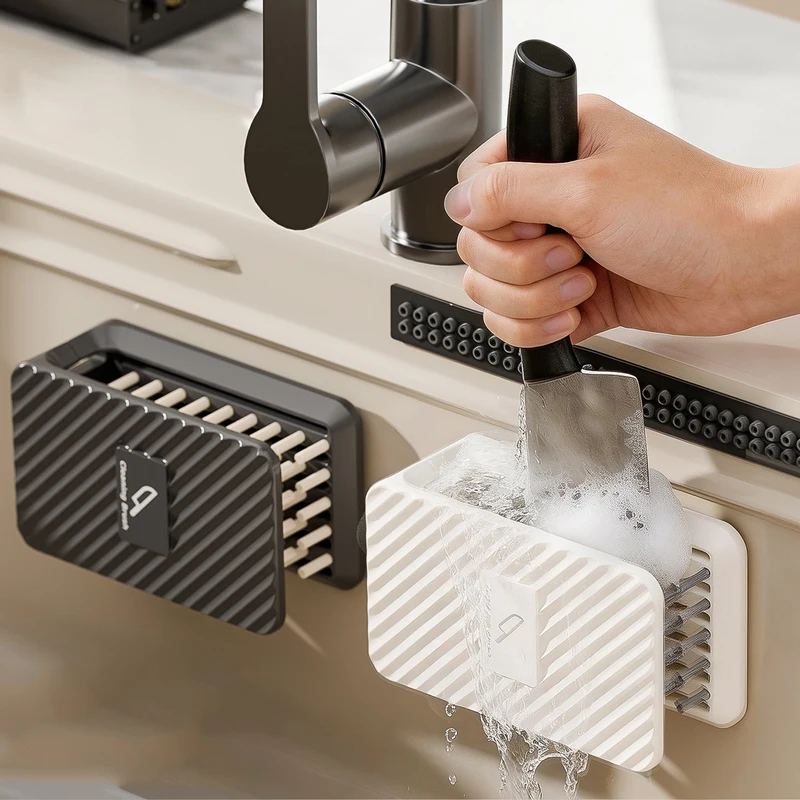 Hand protection cleaning brush for kitchen utensils - special double-sided cleaning brush for kitchen knives, spoons, forks and