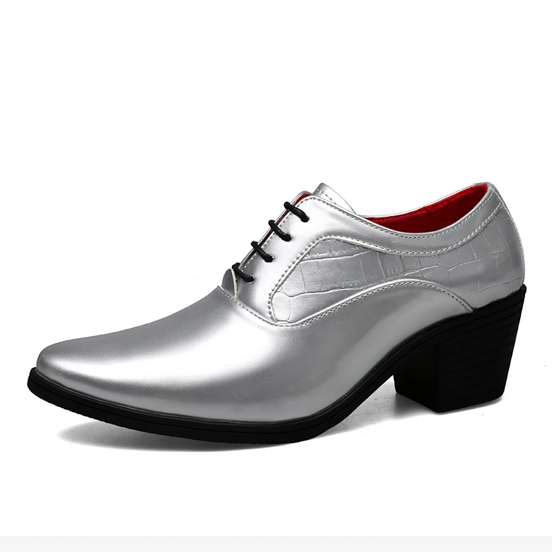 British Style Men's High Heel Shoes Gold Color Low Cut Pointed Toe Casual Fashionable Increase Height Shoes Leather 