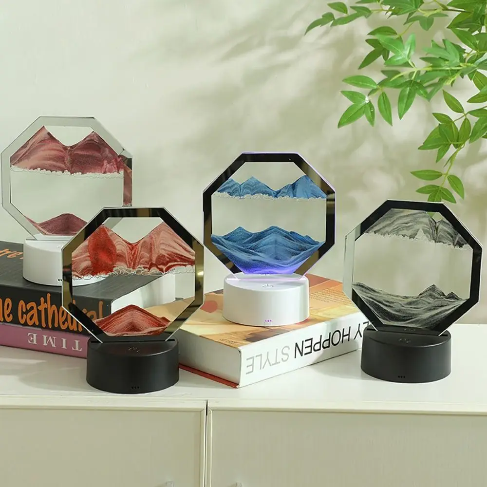 

Glass Plastic 3D Moving Sand Art Lights Octagon Glass Creative LED Flowing Sand Painting Ornament Hourglass Quicksand Craft
