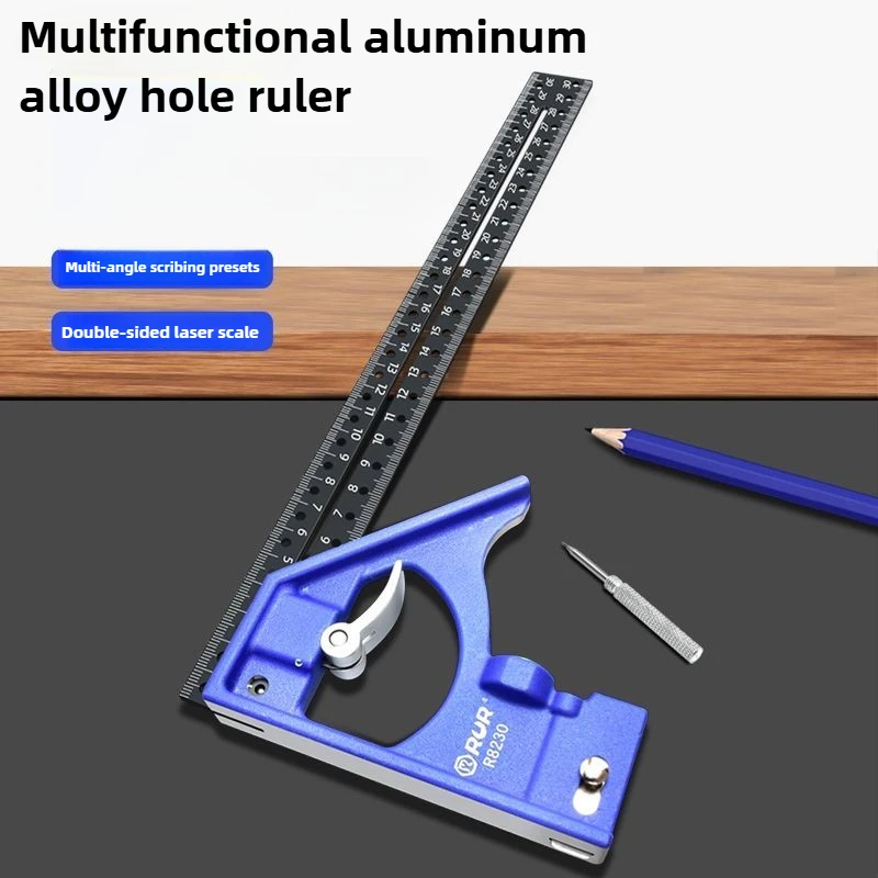 RUR Woodworking 3 In 1 300mm Adjustable Measuring Ruler  45-90 Degree Multi Combination Square Angle Finder Protractor Tools