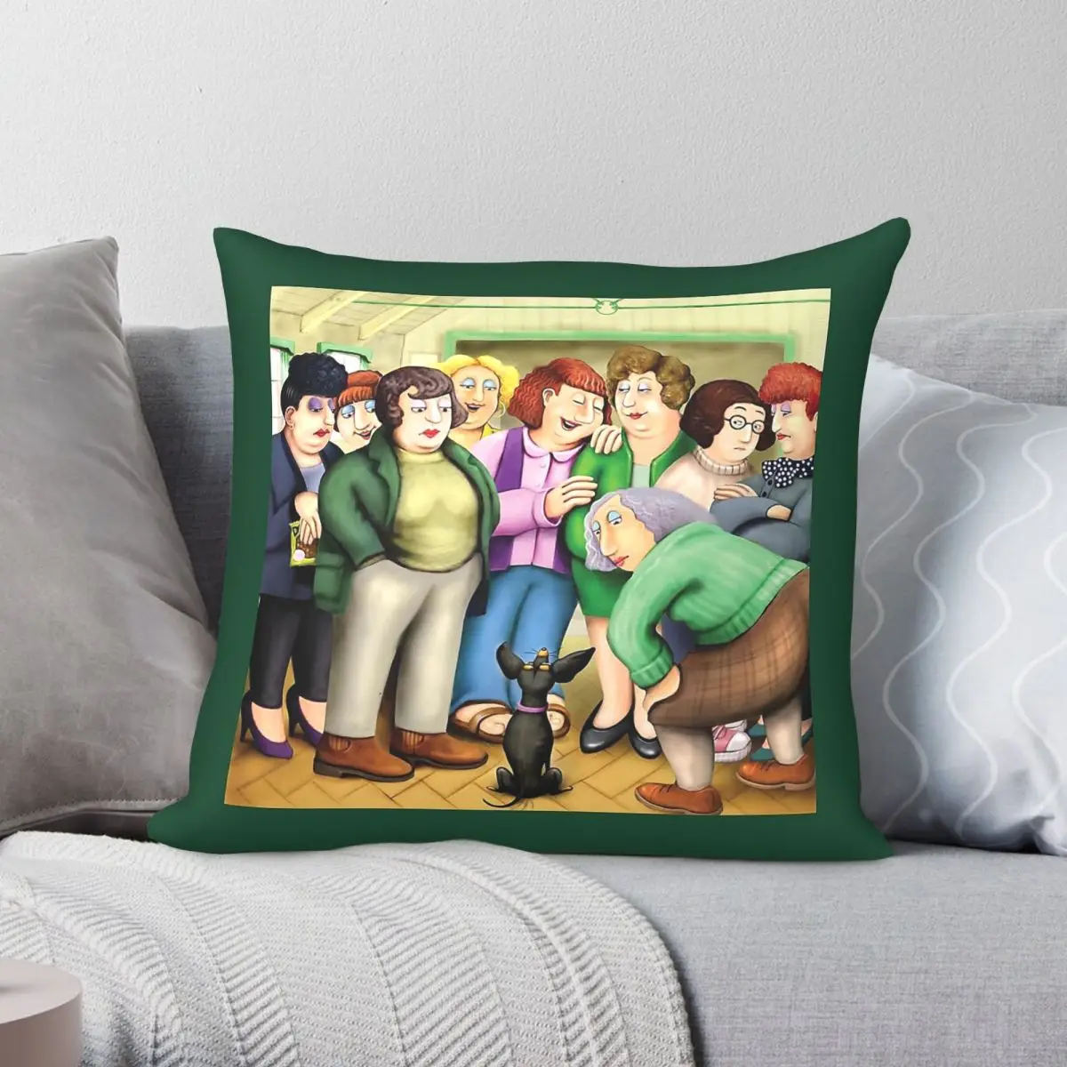 Beryl Cook Dog Show Women Square Pillowcase Polyester Linen Velvet Pattern Zip Decorative Sofa Cushion Cover