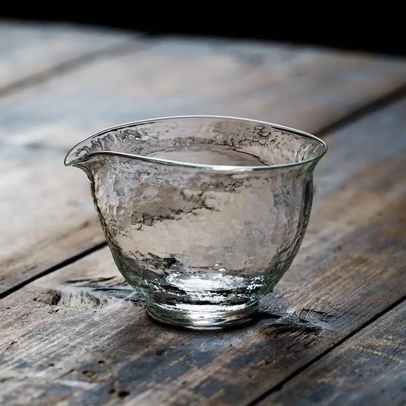 Service à thé Gongfu en verre de grande taille japonais, tasse publique transparente à motif martelé, outil de tasse de foire d'océan pour le thé