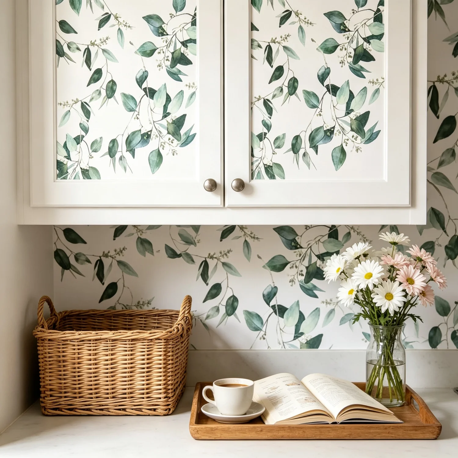 45cm Wide Green Leaf Vinyl Peel And Stick Wallpaper Self Adhesive Removable Waterproof Oilproof Kitchen Cabinet Furniture Decor