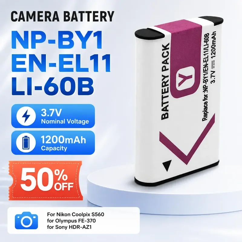 

NP-BY1 EN-EL11 LI-60B 3.7V 1200mAh for Nikon Coolpix S560 for Olympus FE-370 for Sony HDR-AZ1 Camera Battery Pack