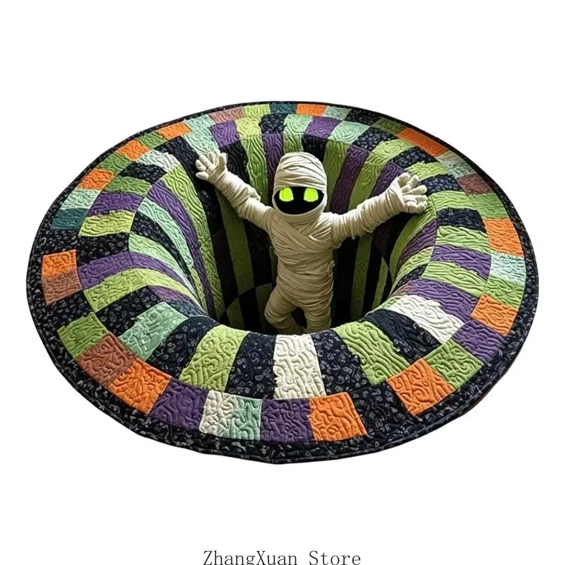 Runder Schlafzimmer-Bodenakzent, 3D-Illusion-Polyesterstück für Eingangsbereich, Wohnzimmer und saisonales Party-Styling – Detail 8