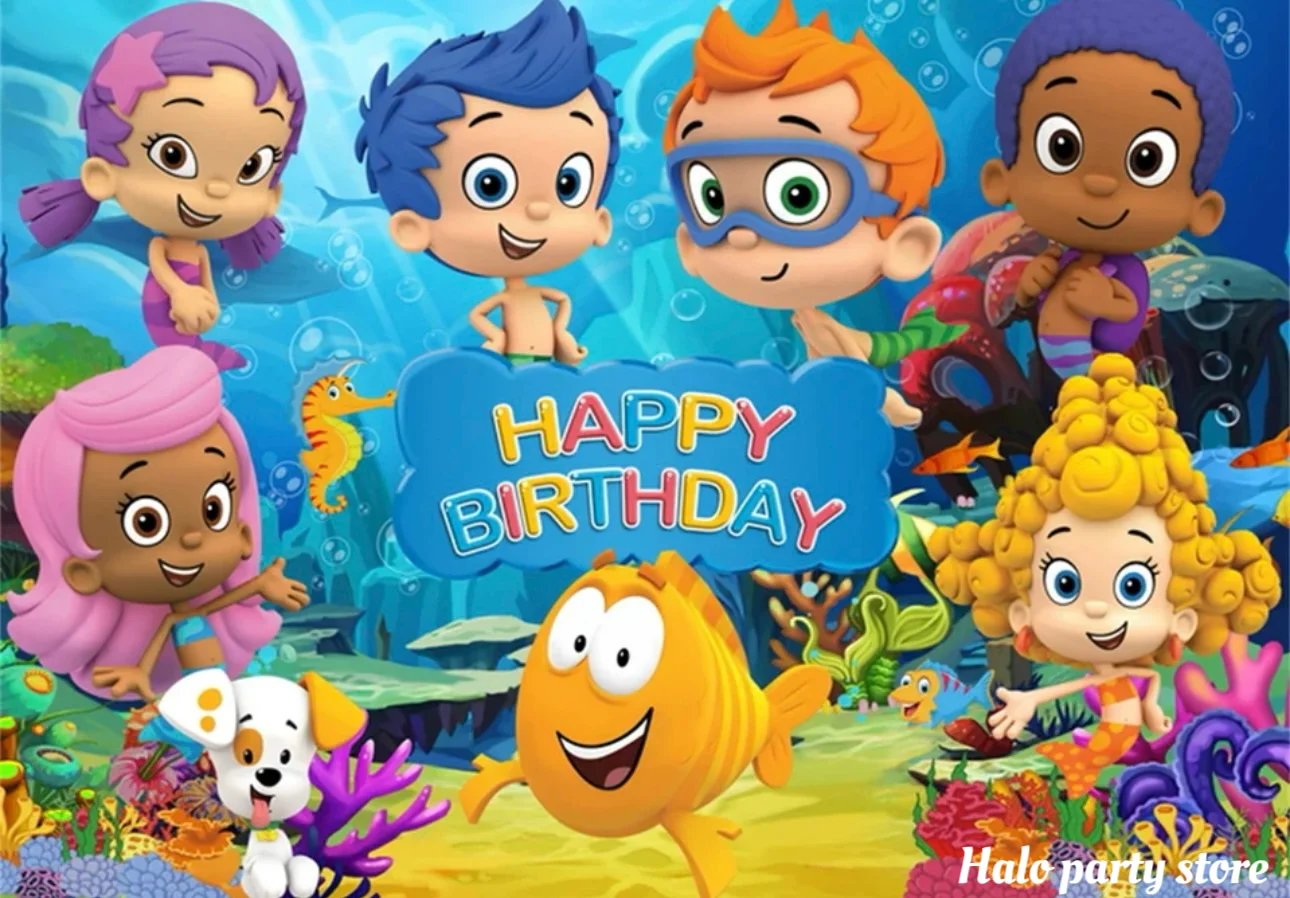 Bubble Cartoon Guppies Theme Children Birthday Party Background Underwater World Fish Baby Birthday Photo Photography Banner