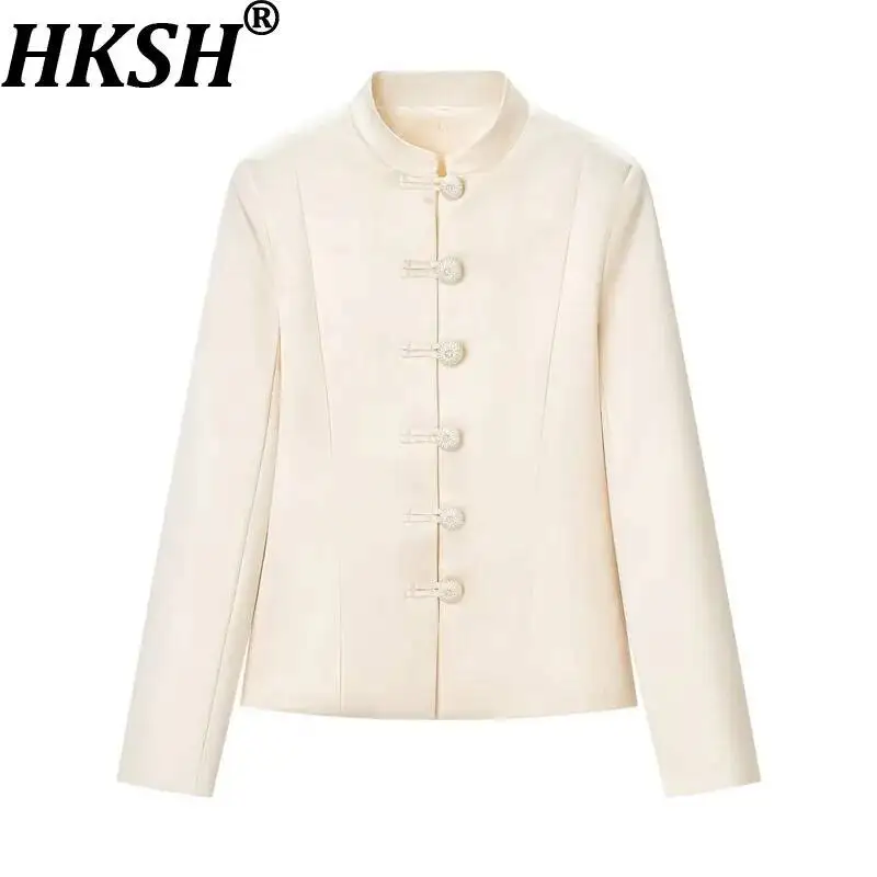 

HKSH Women Jacket Satin Stand Collar Single Breasted Versatile Chinese Style Slimming Elegant Casual Coats Spring Autumn HK23364