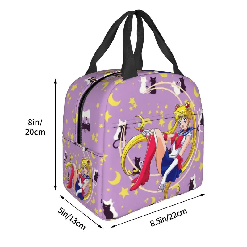 Sac à déjeuner personnalisé Sailors Moons, dessin animé mignon, refroidisseur pour femmes, boîtes à déjeuner isolées chaudes pour enfants à l'école