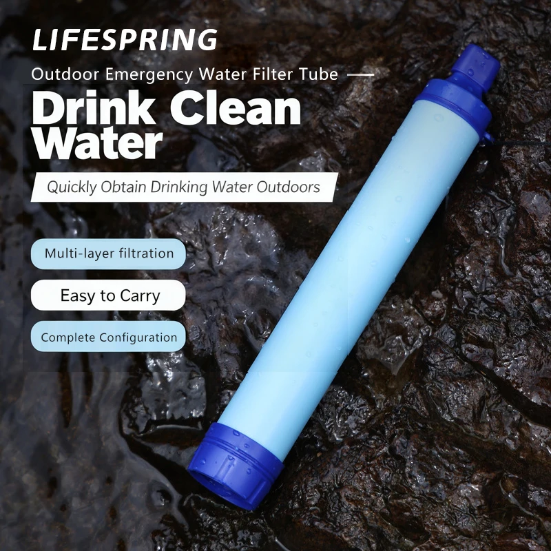 Personal Water Filter Straw Outdoor Portable Filtration Emergency Survival Gear Water Solutions Tactical Gear for Hiking Camping