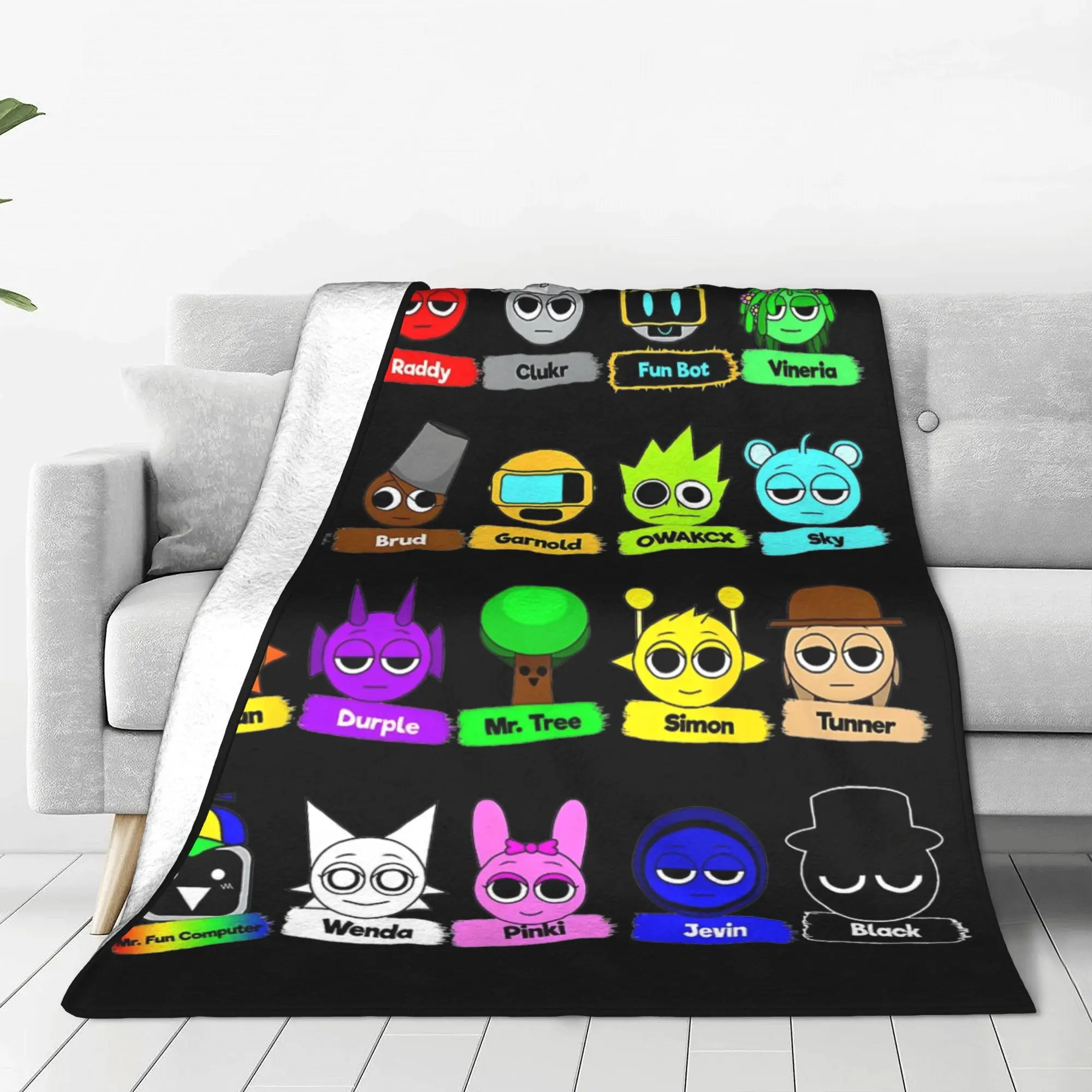 Incredibox Sprunki Blanket Flannel All Season Horror Game Multi-function Warm Throw Blanket for Home Outdoor Plush Thin Quilt