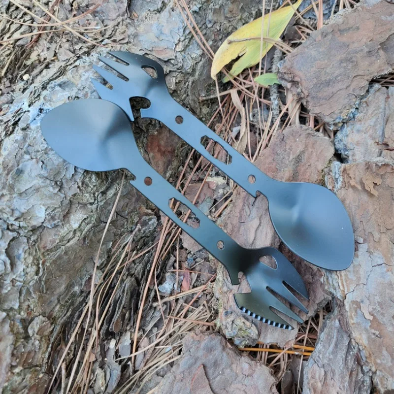 Ao ar livre de aço inoxidável multi-funcional garfo colher talheres combinação abridor de garrafa arpão acampamento equipamentos sobrevivência edc