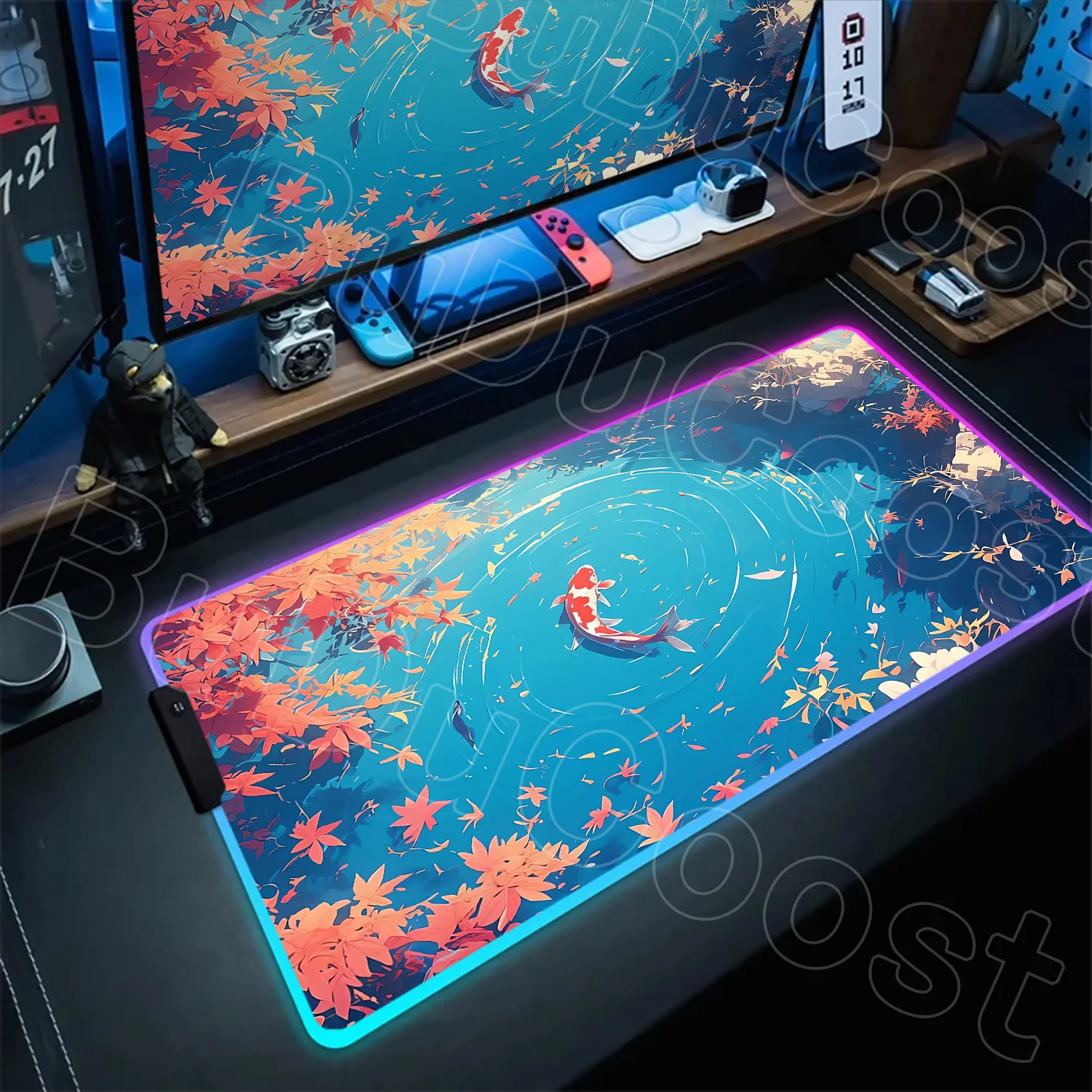 

HD Printing Kawaii Desk Mat Koi Fish Mousepad Blue Large Size XXL Gamer RGB Deskmat Game Accessories Desk Decor Laptop Mouse Pad
