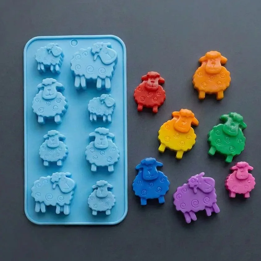 8-Cavity Sheep Shaped Silicone Mold for DIY Chocolate Candy Ice Cube Epoxy Resin And Wax Baking Tool