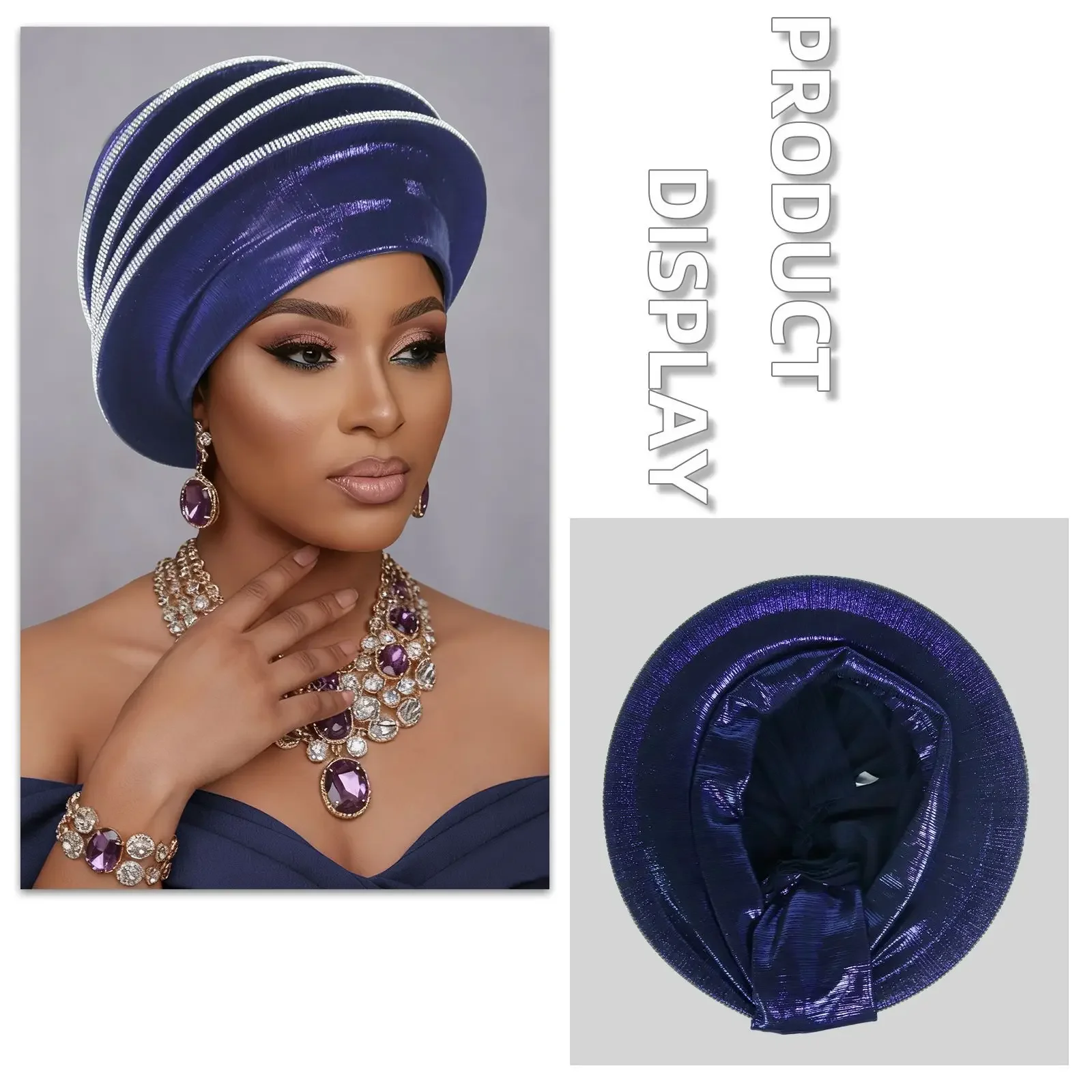 

Elegant Diamonds Spiral Beret Turban Cap for Women Afrcian Head Wraps Female Berets Turban Nigeria Headpiece Wedding Party Geles