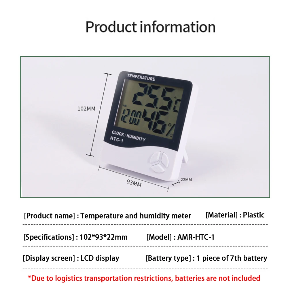 HTC-1 Thermometer Humidity Detector with LCD Digital Display Clock Multi functional thermometer Desktop clock with alarm clock