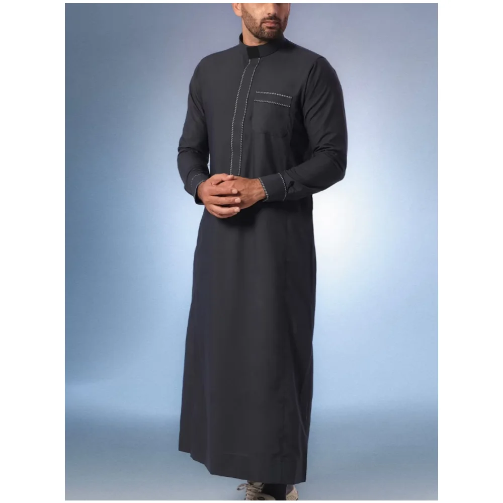 Abbigliamento tradizionale da uomo islamico Manica lunga Colletto alla coreana ricamato Abito da uomo allentato Stile etnico arabo Forma casual da uomo