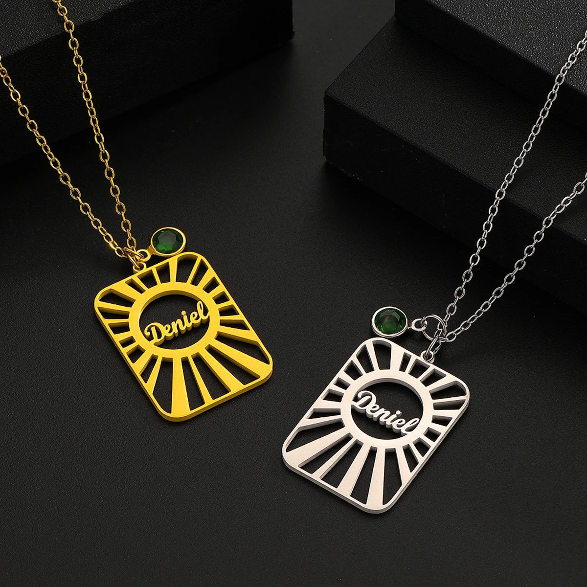 Todorova Customized Name Stainless Steel Rectangular Sun Celestial Charm Pendant Valentine's Day Gift Birthday Necklace Jewelry