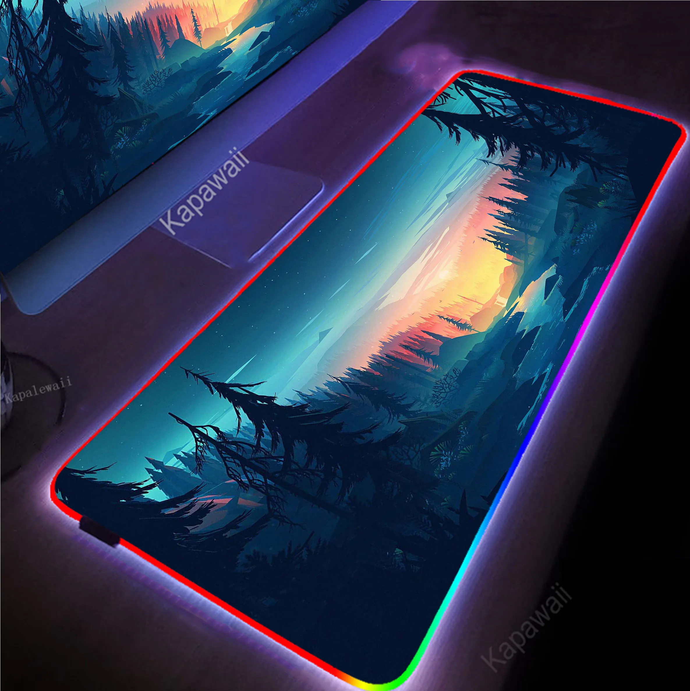 Scenery Firewatch RGB LED Backlight Gaming Mousepad Gamer Mousemat Mouse Mat Desk Pad Mouse Pad Keyboard Mat Pc Tapis de Souris