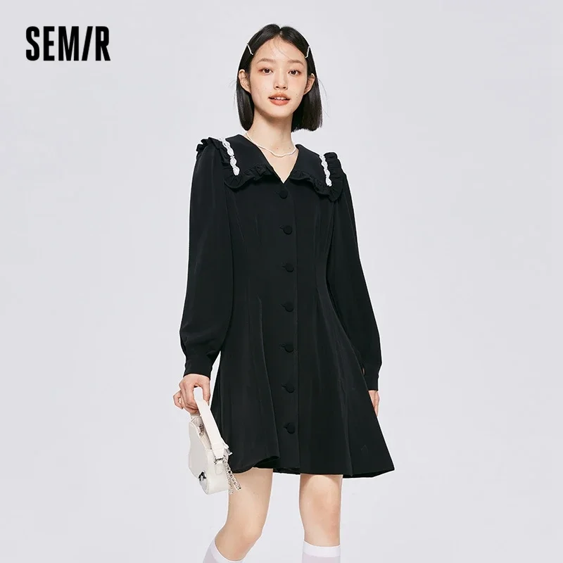 Semir Dress Women Large Lapel Waist Dress Temperament 2023 Autumn New Elegant Women'S Black Dress