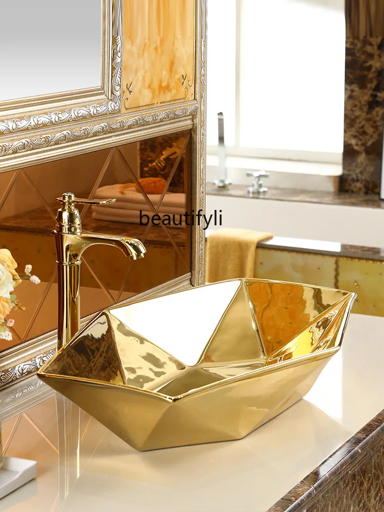 Ceramic Diamond Gold European Style Bar Toilet Inter-Platform Basin Washbasin Sink