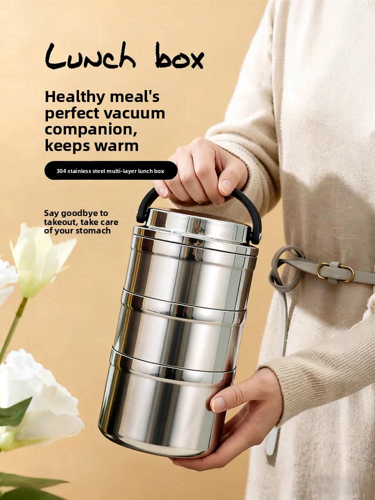 

Large Capaci 304 Stainl Steel Lunch Box with Lid Deepened Thermal Multi-layered Portable Soup Pot Insulated Buet for Work