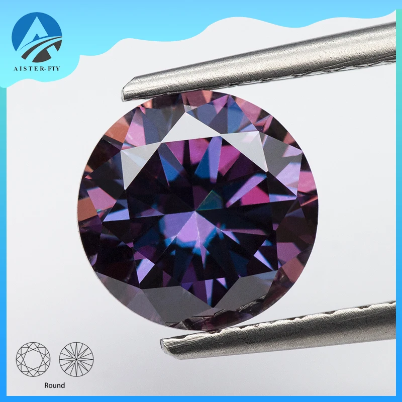 

Top Royal Purple Color Round Cut Moissanite Stone From 0.5-5.0ct Moissanita VVS1 Pass Diamond Tester for Jewelry Making WithGRA