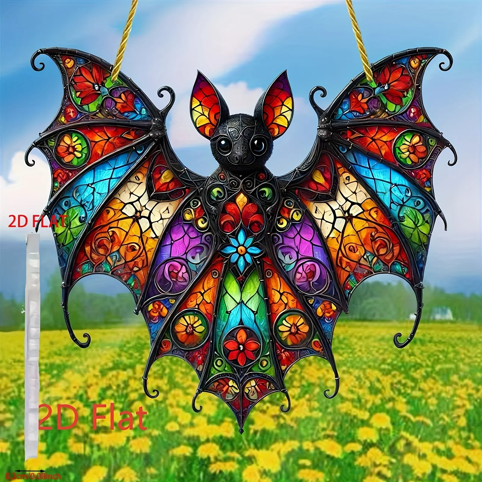 [Vibrant Bat Ornament] 1pc Acrylic Bat Hanging Ornament | 2D Flat,Stained Glass Effect Style,Ideal for Halloween&Christmas Decor
