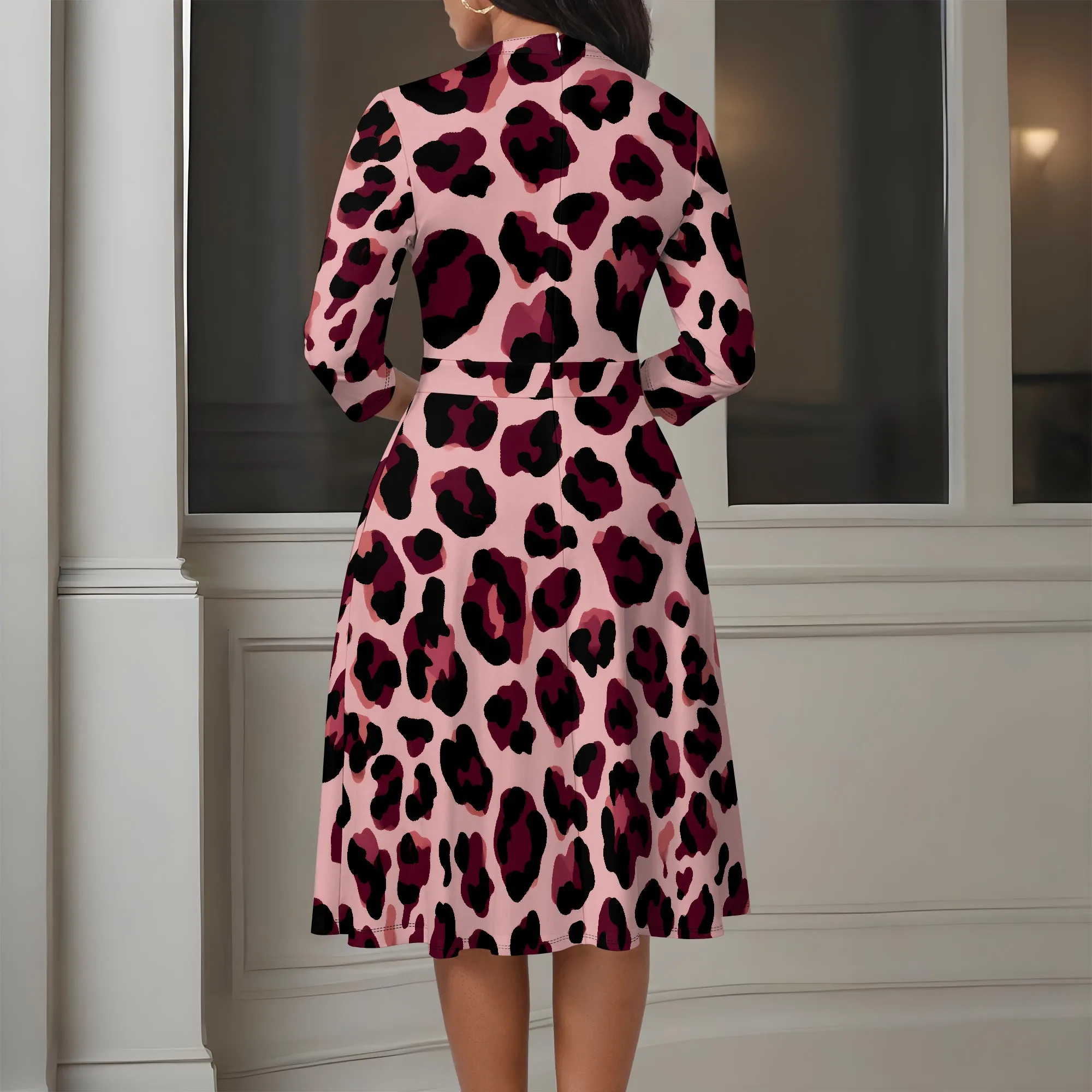 Abito da donna casual a maniche corte a trapezio Abito da festa svasato con pullover grazioso e carino