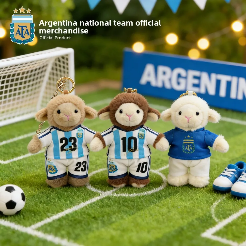 Official Argentina National Football Team Messi 10 Jersey Keychain, Cute Cartoon Lamb Plush Keyholder, Perfect Gift for Fans