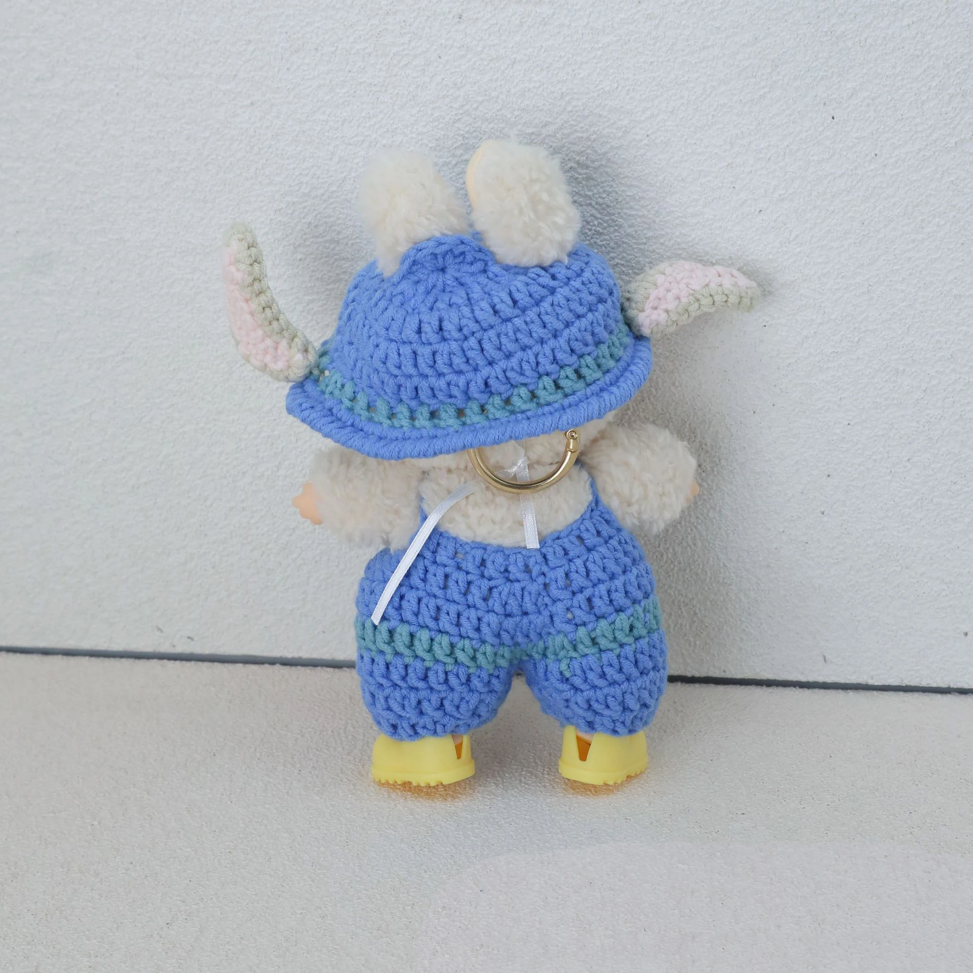 V1/V3 ラブブぬいぐるみブルーオーバーオール帽子ウール服キットウールかぎ針編みフック純粋な手作り技量アクセサリーH